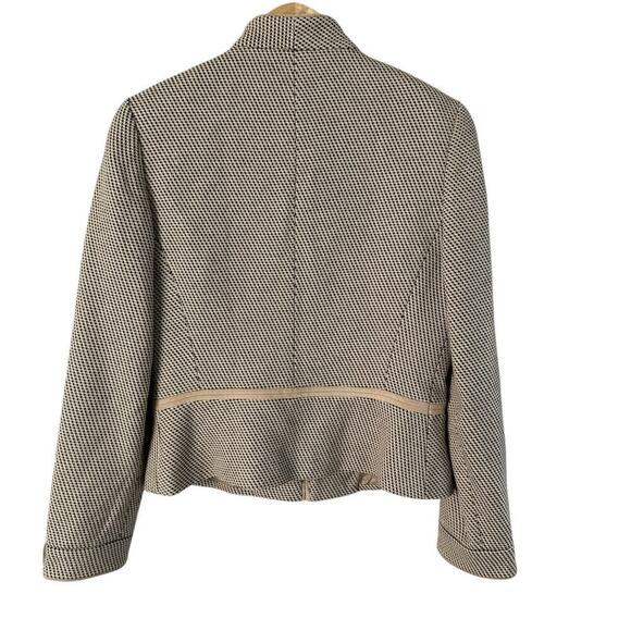 Carlisle Vintage 90s Woven Wool Blazer Jacket Tan Black High Collar Zip Up, Sz 4 - Picture 9 of 12